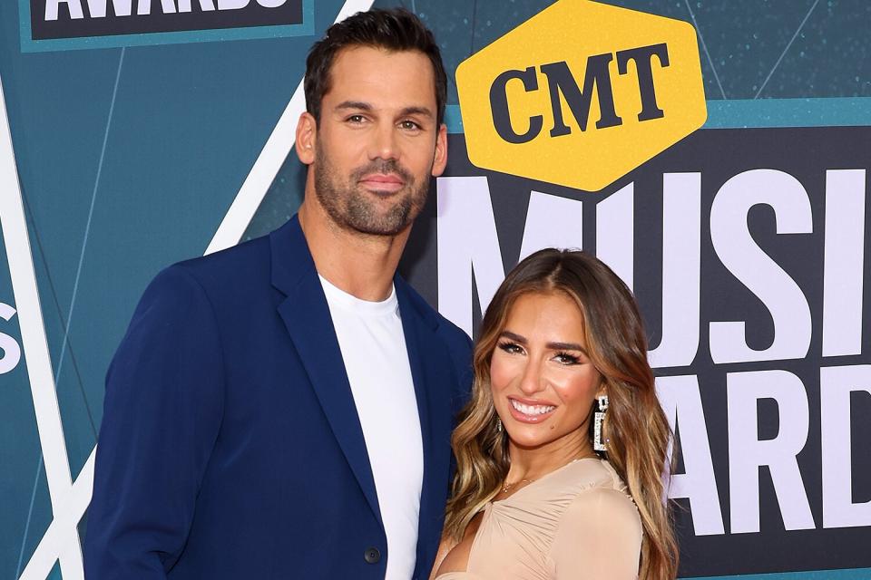 Eric Decker and Jessie James Decker attend the 2022 CMT Music Awards at Nashville Municipal Auditorium on April 11, 2022 in Nashville, Tennessee.