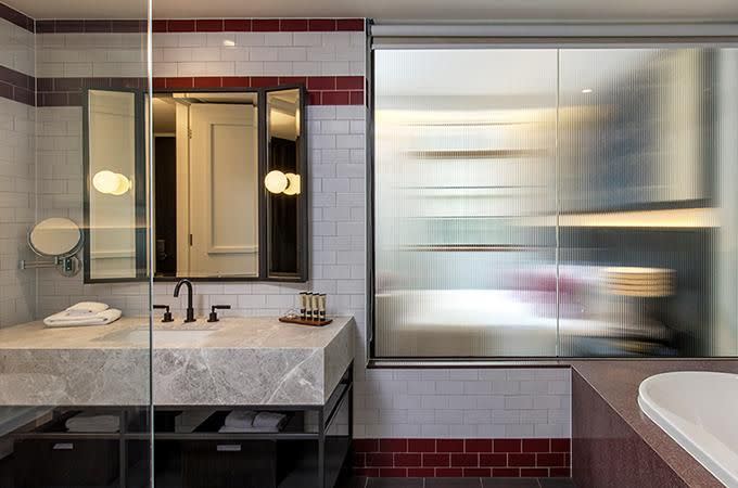 The chic ensuite bathroom. Photo: Primus Hotel Sydney