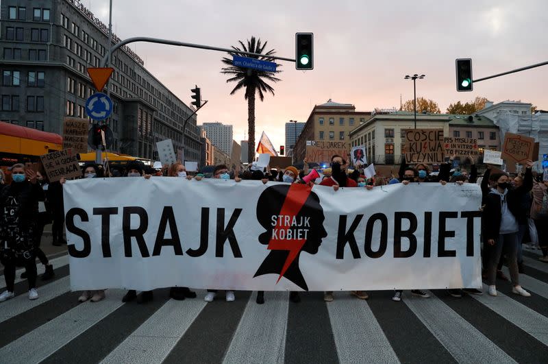 Protest against imposing further restrictions on abortion law, in Warsaw