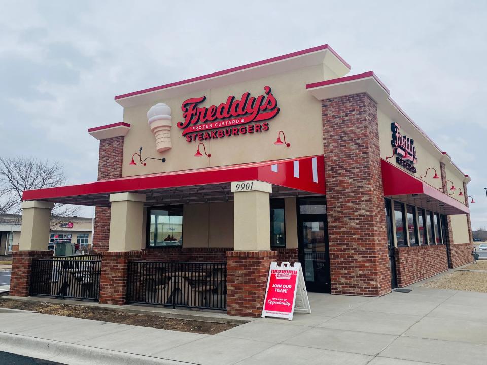 A Freddy's Frozen Custard & Steakburgers in Machesney Park, Illinois in March 2022 prior to its opening. Freddy's CEO has said he expects the company to add more than 300 locations over the the next three years.