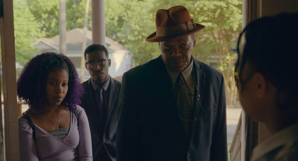 From left, Dominique Fishback, Martin Bats Bradford and Samuel L. Jackson in The Last Days of Ptolemy Grey. - Credit: Apple TV+