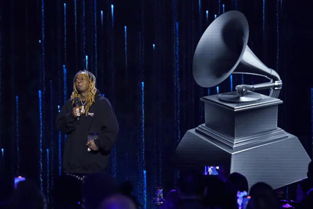 Lil Wayne accepts the Recording Academy global impact award at the Black Music Collective on Thursday, Feb. 2, 2023, at The Hollywood Palladium in Los Angeles. (AP Photo/Chris Pizzello)