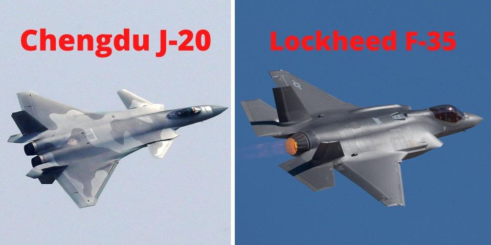 成都 J-20（左）和洛克希德马丁 F-35。