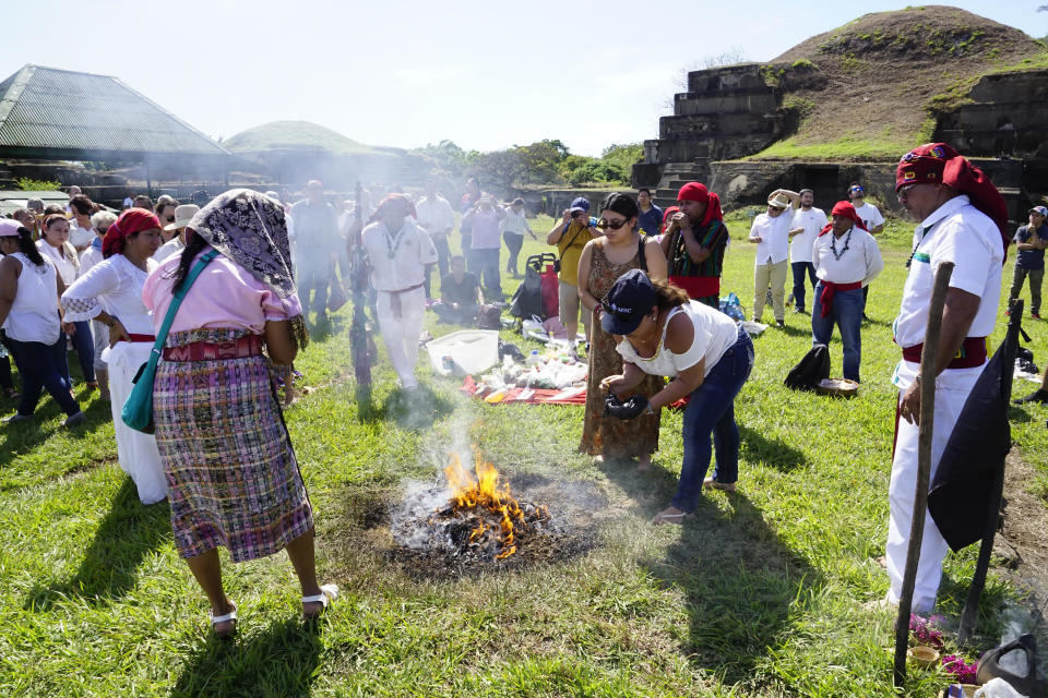 Indigenous people together with Salvadorans take part in celebrations to mark the winter solstice at San Andres Archeological Park on Dec. 22, 2019. / Credit: APHOTOGRAFIA / Getty Images