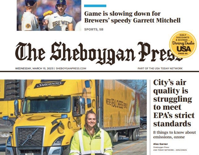 Clip of the cover of the Wednesday, March 15, 2023, Sheboygan Press newspaper.