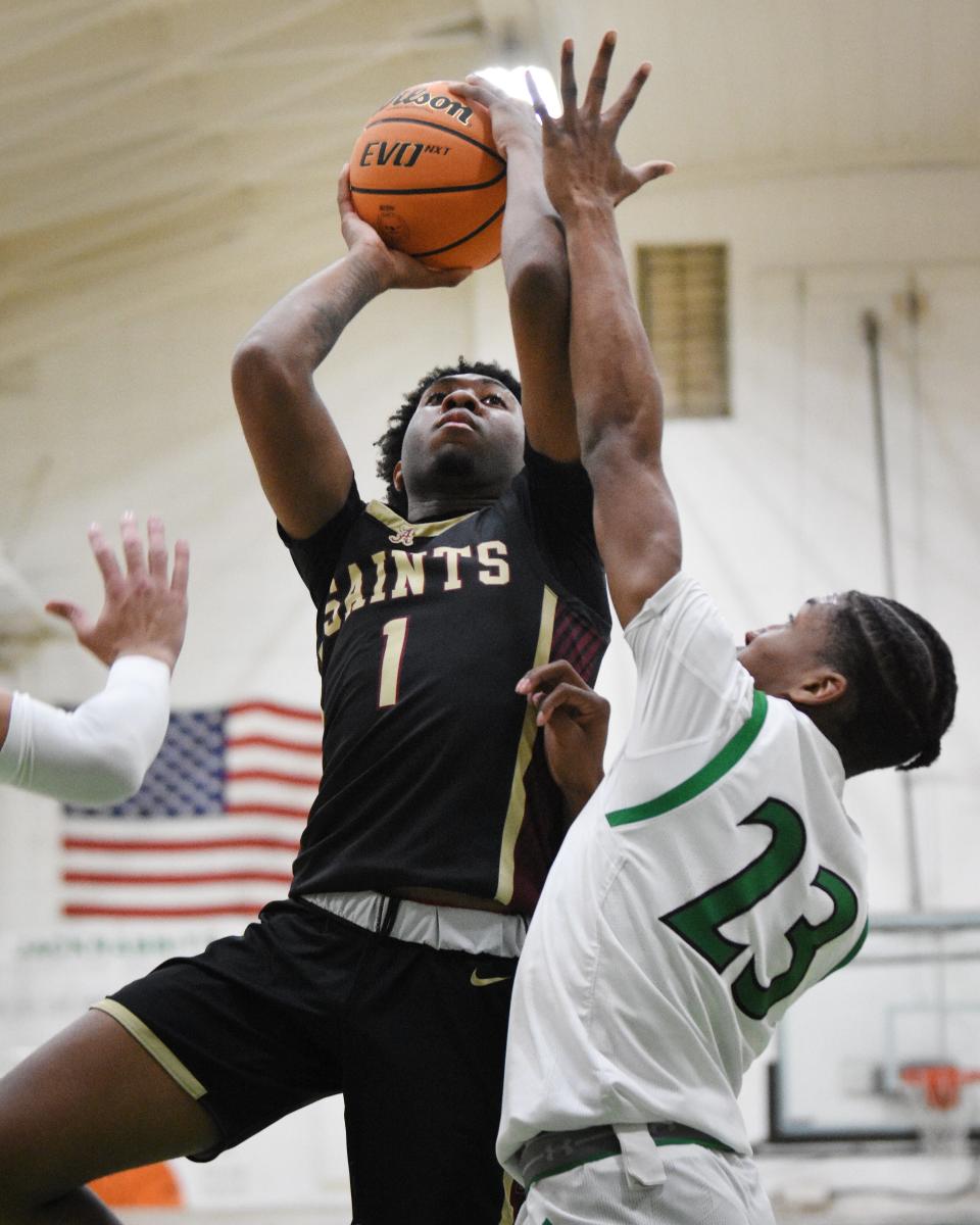 Adelanto’s Komari Lewis shoots the ball during the third quarter against Victor Valley on Thursday, Jan. 11, 2024. Adelanto beat Victor Valley 63-52 and improved to 4-0 in Desert Sky League play.