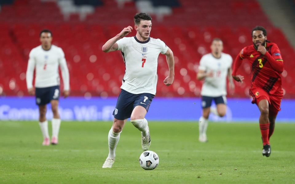 Declan Rice dribbling with the ball in England's win - GETTY IMAGES