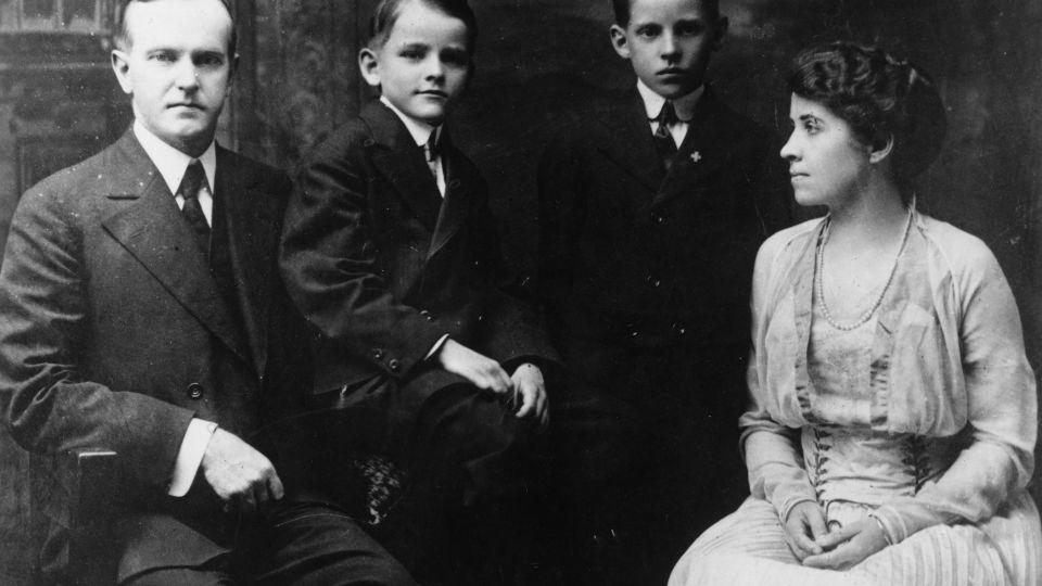 Calvin Coolidge with his wife, Grace Goodhue Coolidge, and their sons, Calvin Jr. and John. - MPI/Archive Photos/Getty Images