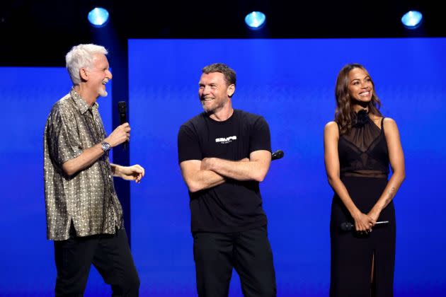 James Cameron, Sam Worthington and Zoe Saldana appear at D23: The Ultimate Disney Fan Event in Anaheim, California on August 09, 2024 - Credit: Jesse Grant/Getty Images for Disney