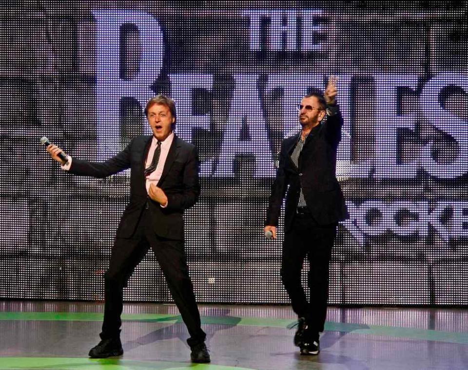 Ringo Starr (right) and Paul McCartney at the launch of The Beatles Rock Band Xbox game in June 2009. AP Photo