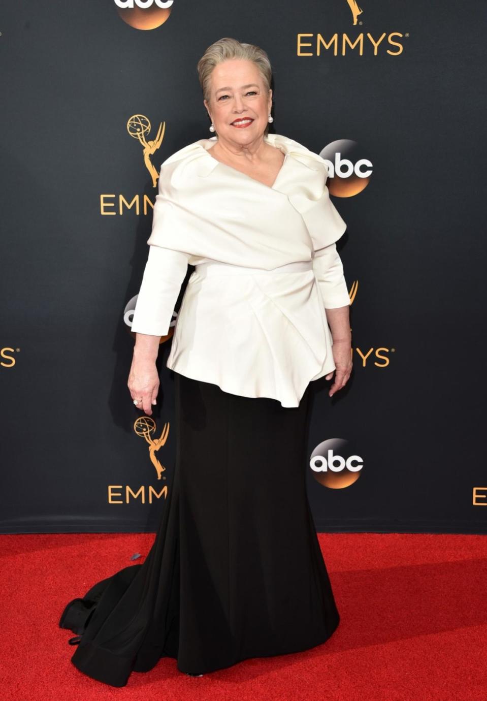 Best: Kathy Bates in a black-and-white two-piece from Christian Siriano