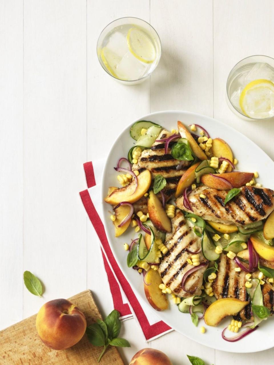 Grilled Chicken with Nectarines, Cucumber and Corn