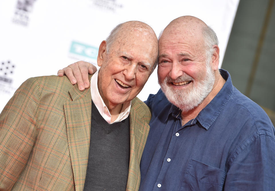 HOLLYWOOD, CA - APRIL 07:  Carl Reiner and Rob Reiner are honored with Hand and Footprint Ceremony, part of the 2017 TCM Classic Film Festival at TCL Chinese Theatre IMAX on April 7, 2017 in Hollywood, California.  (Photo by Axelle/Bauer-Griffin/FilmMagic)