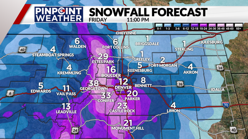 Pinpoint Weather: Metro snow totals by 11 p.m. on Friday
