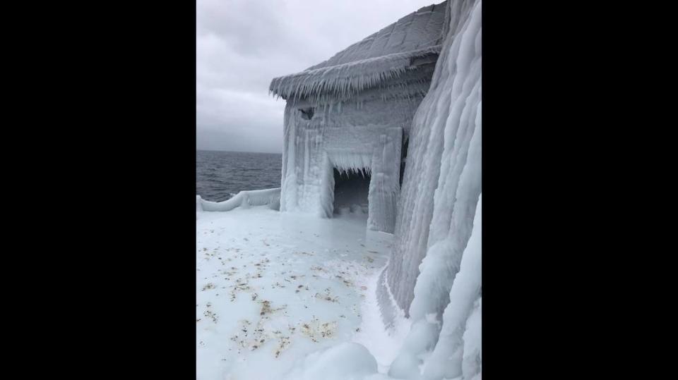 Stannard Rock Lighthouse on Lake Superior appears frozen in recent photos.