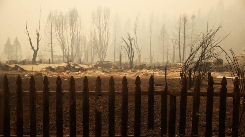 The burnt remains of a home that was destroyed by the Dixie Fire on August 12, 2021 in Greenville, California. 