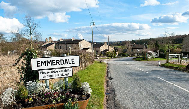 EDITORIAL USE ONLY / NO MERCHANDISINGMandatory Credit: Photo by ITV/REX/Shutterstock (3750955at)Village Exteriors - Sign'Emmerdale' Village Exteriors - TV Programme. - 03 Mar 2014