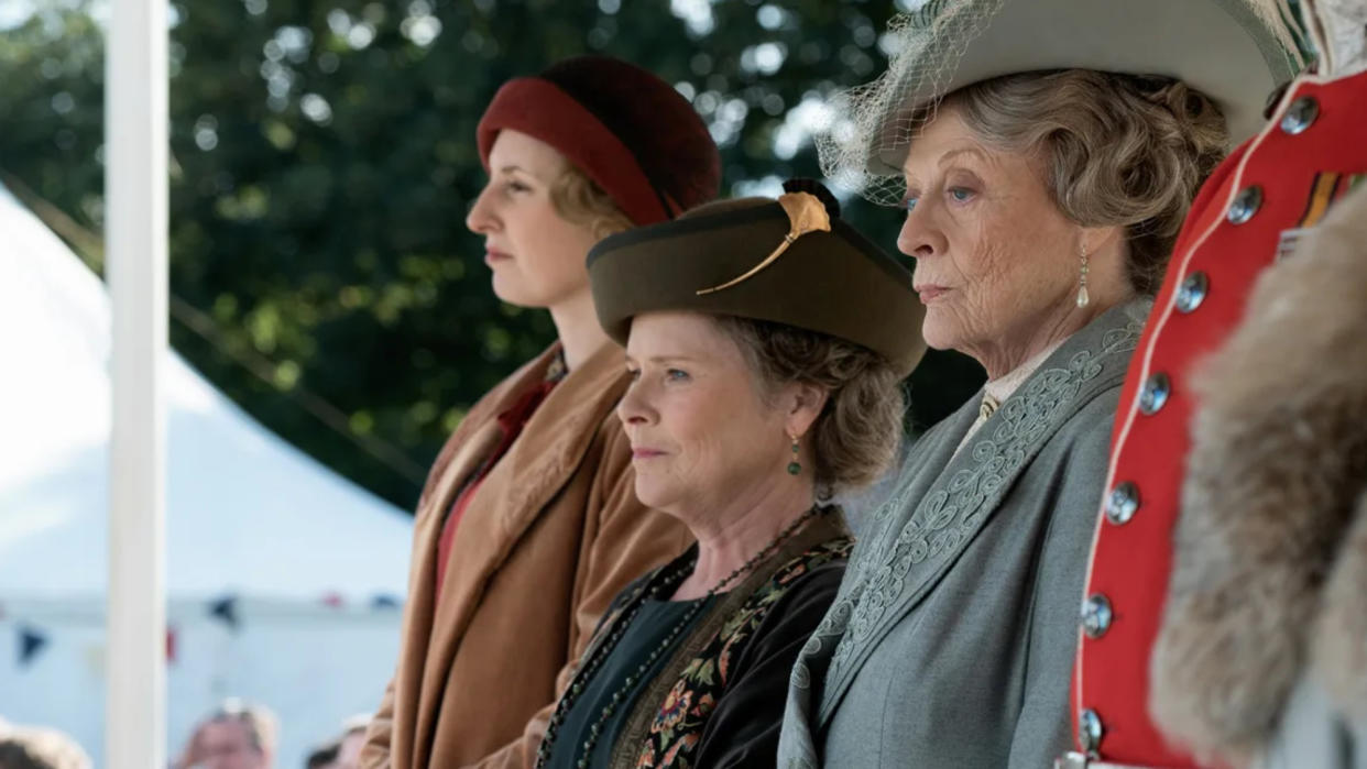  Laura Carmichael as Lady Edith, Imelda Staunton as Lady Maud Bagshaw and Dame Maggie Smith as Violet Crawley in Downton Abbey. 