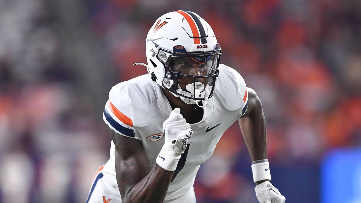 Virginia wide receiver Lavel Davis Jr. (1) talked about the team being a 'real brotherhood' in an interview earlier this year. (AP Photo/Adrian Kraus)