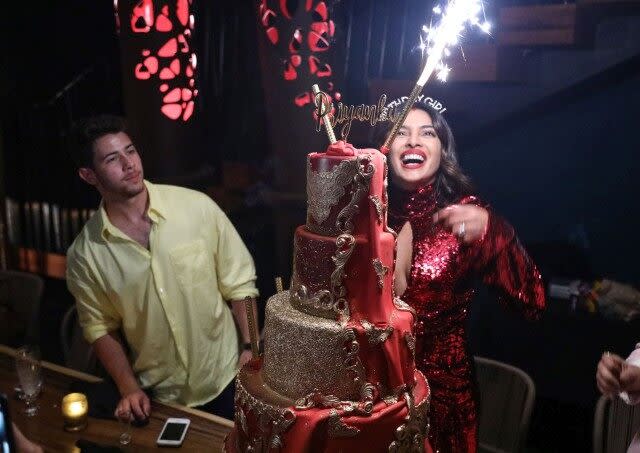 The two celebrated the actress' special day with dinner, dancing and champagne.