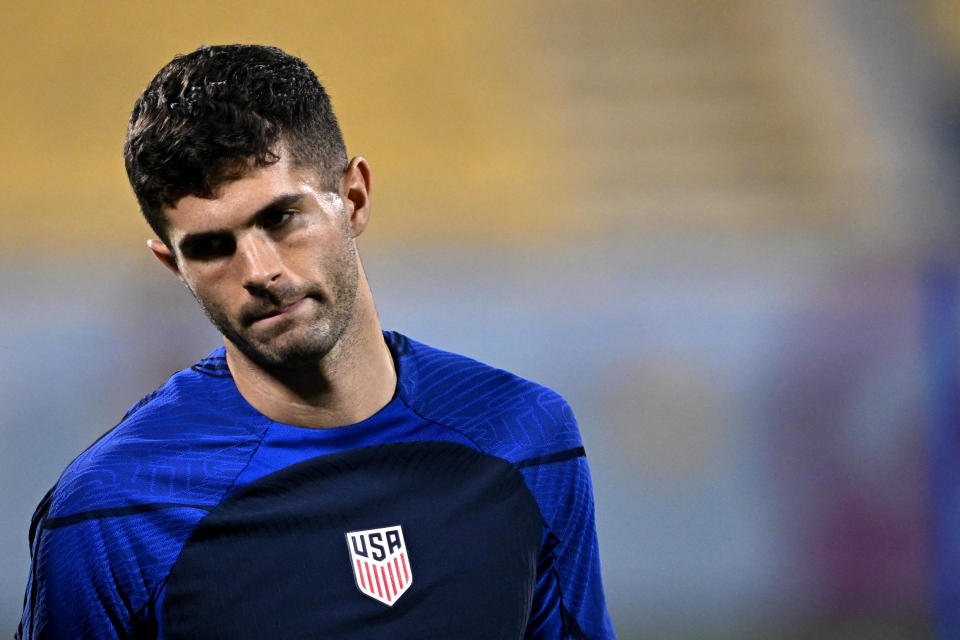 Christian Pulisic takes part in a training session at Al Gharafa SC in Doha on December 2, 2022, on the eve of the Qatar 2022 World Cup football match between the Netherlands and USA. / Credit: PAUL ELLIS/AFP via Getty Images