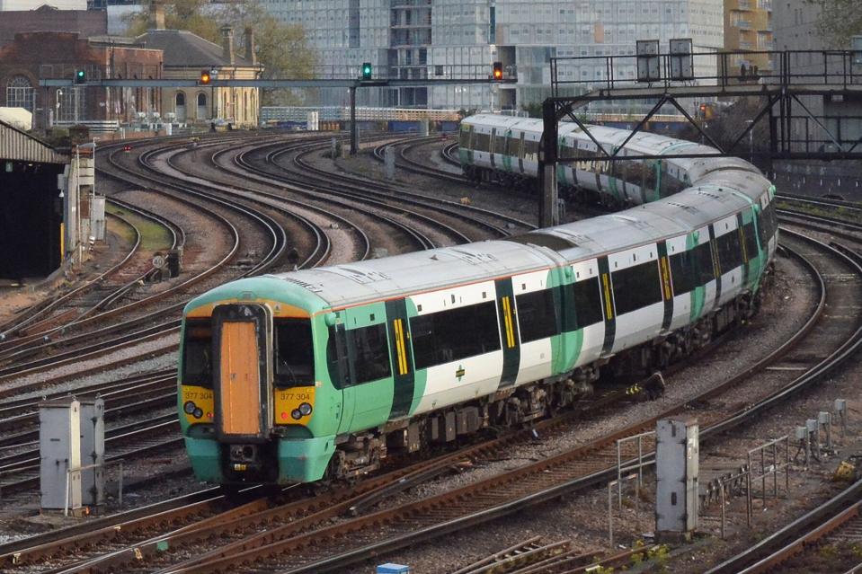 A UK train on its tracks