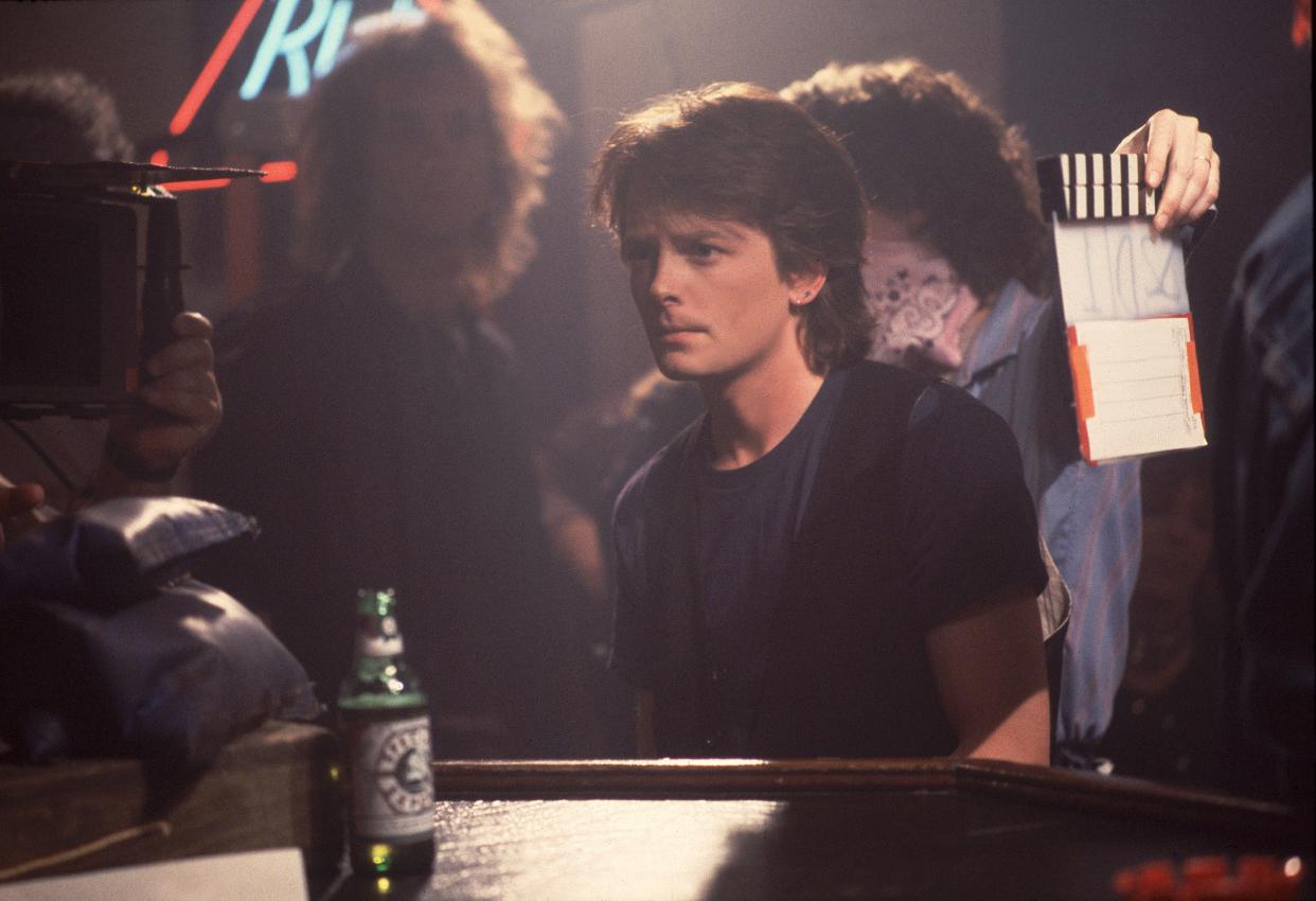Canadian actor Michael J Fox on set at the Thirsty Whale bar during filming of the movie 'Light of Day' (directed by Paul Schrader), Chicago, Illinois, April 7, 1986.