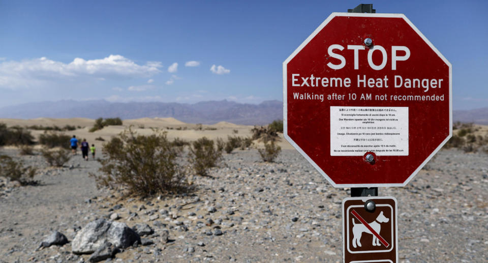 Sign warning about deadly heat in Death Valley.