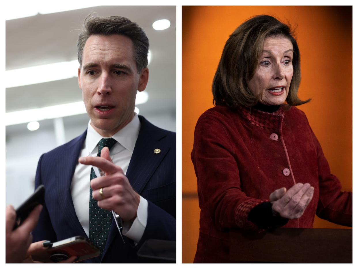 Republican Sen. Josh Hawley of Missouri; Democratic Rep. Nancy Pelosi of California