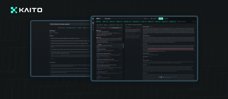 An image of the Kaito AI search engine platform where crypto users can look for aggregated information