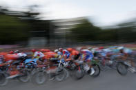 Riders arrive in the Spanish capital during the La Vuelta cycling race in Madrid, Spain, Sunday, Sept. 15, 2019. (AP Photo/Manu Fernandez)