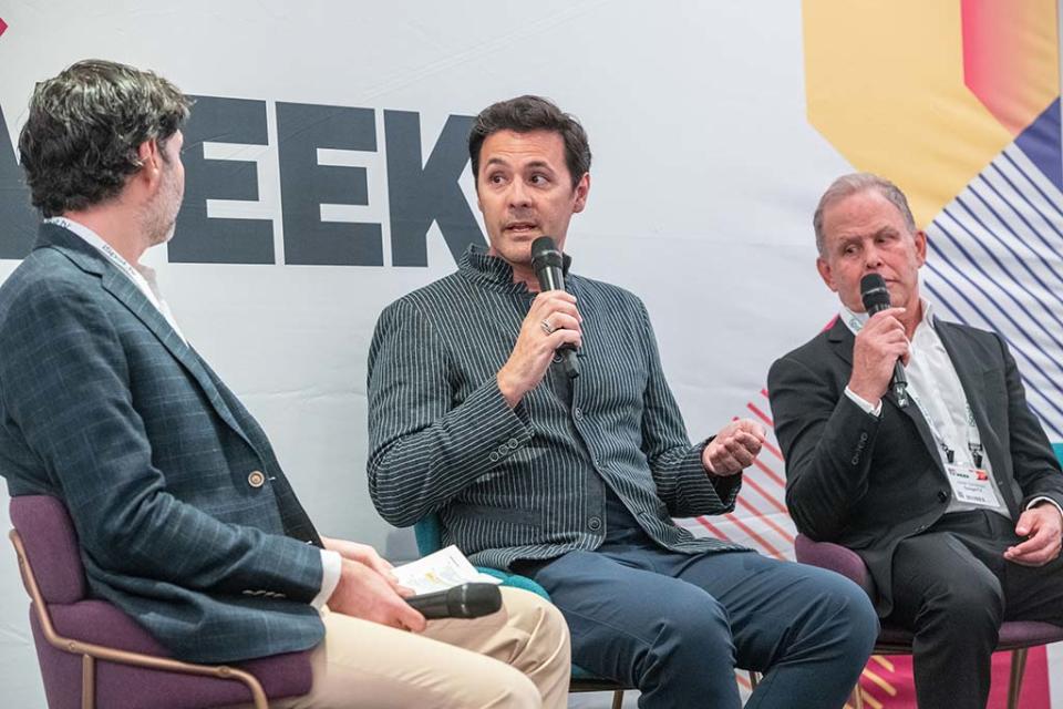 Oswald Mendez (l.) of Canela Media and Javier Saralegui of DangerTV on the ‘Attracting and Activating Hispanic Viewers” panel.