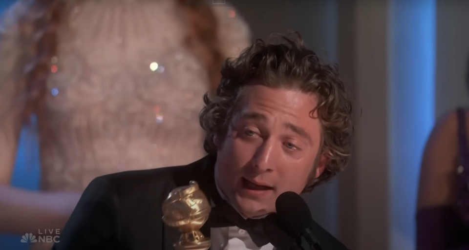 Closeup of Jeremy Allen White at the Golden Globes