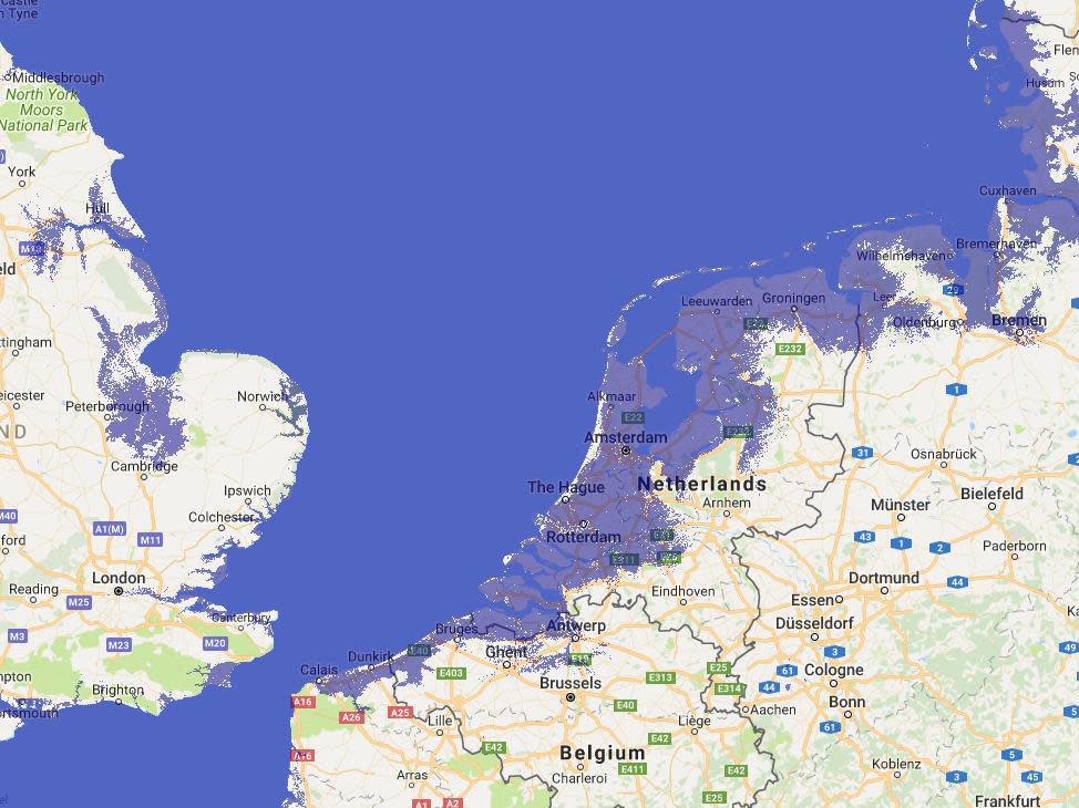 Three metres of sea level rise would dramatically alter the coast of the UK, Europe and numerous other parts of the world: Alex Tingle/firetree.net