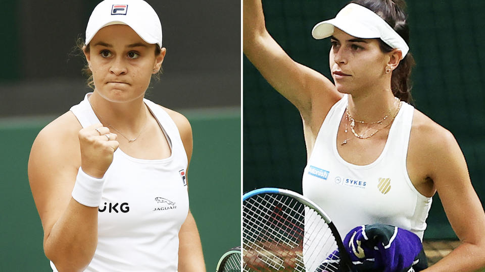 Ash Barty and Ajla Tomljanovic, pictured here after advancing to the Wimbledon quarter-finals.