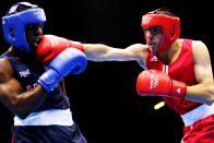 LONDON, ENGLAND - JULY 28: Terrell Gausha of United States (L) in action with Andranik Hakobyan of Armenia during their Men's Middle weight (75kg) bout on Day 1 of the London 2012 Olympic Games at ExCeL on July 28, 2012 in London, England. (Photo by Scott Heavey/Getty Images)