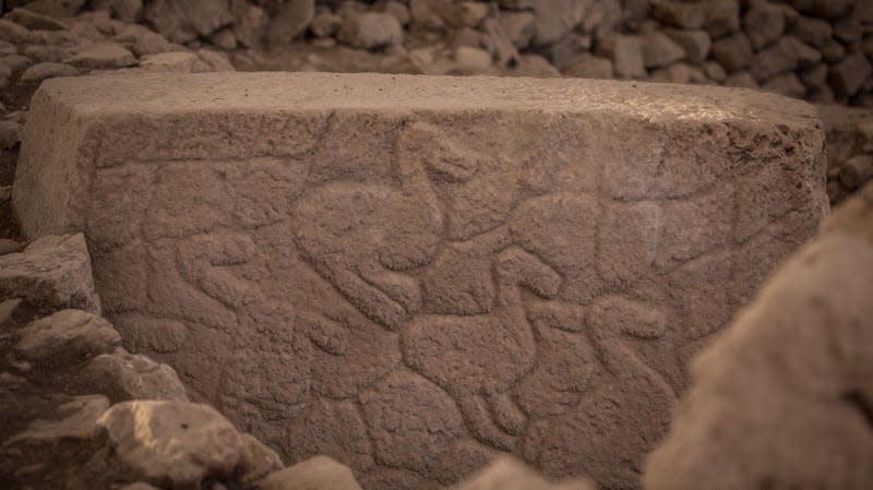 Apparent bird figures carved into a stone at Göbekli Tepe.