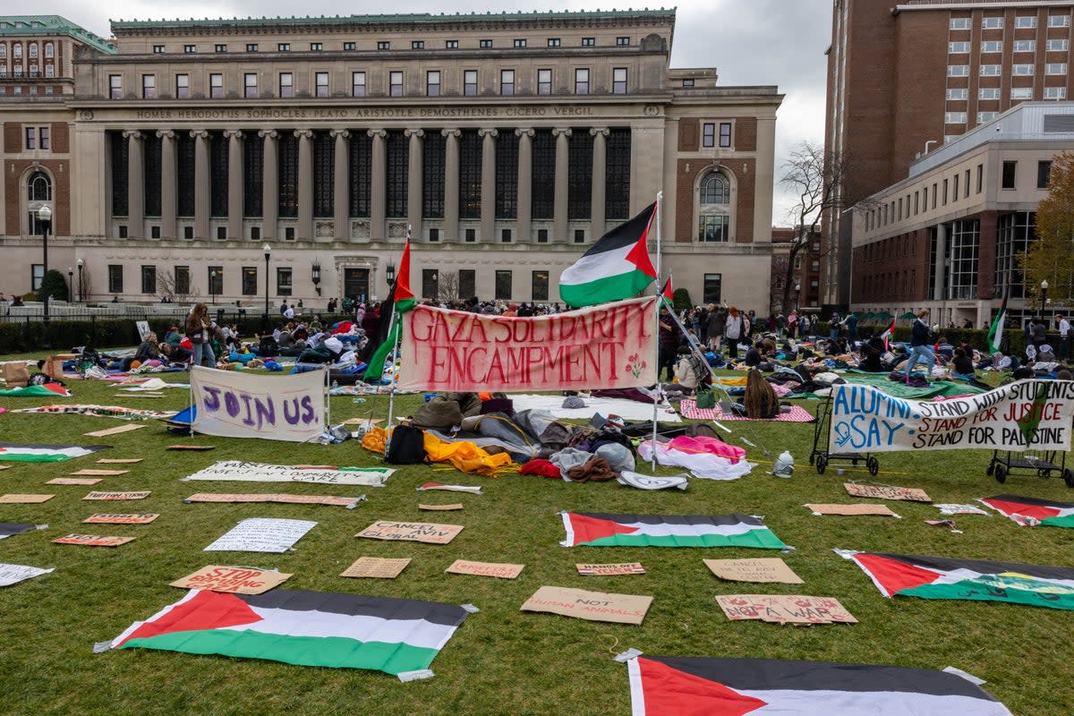 Students occupy the campus ground of Columbia University in support of Palestinians, in New York City, on April 19, 2024. Officers cleared out a pro-Palestinian campus demonstration on April 18 (AFP via Getty Images)
