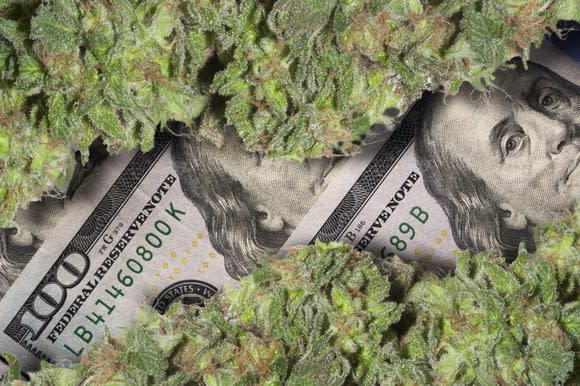 Marijuana on hundred-dollar bills.