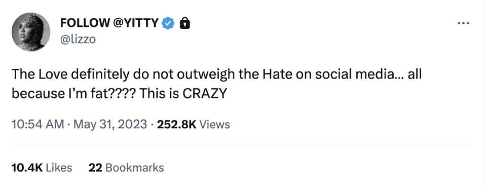 Screenshot of Lizzo's tweet