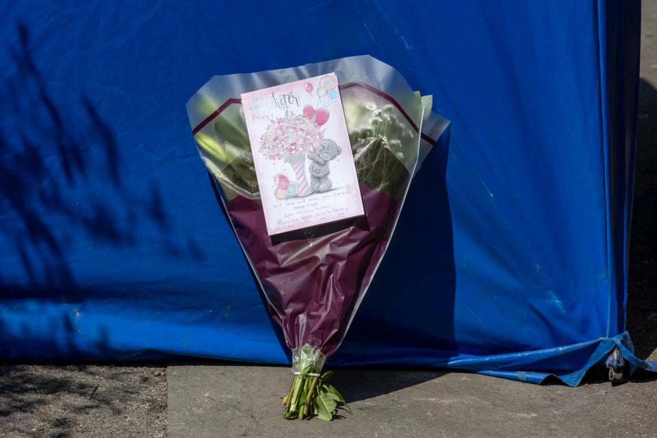 Floral tribute at the scene on Lapworth Grove, Balsall Heath, Birmingham. 