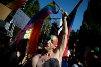 <p>A participant is pictured at a Gay Pride parade in Athens, Greece June 9, 2018. (Photo: Costas Baltas/Reuters) </p>