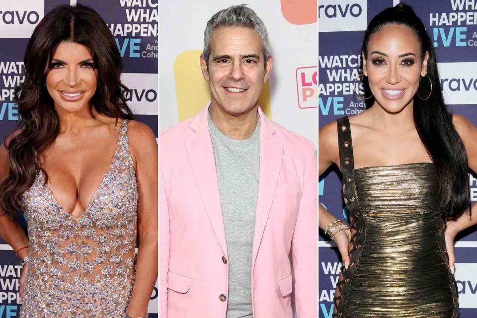 <p>Ralph Bavaro/BRAVO via Getty ; Don Arnold/WireImage; Charles Sykes/Bravo via Getty </p> From left: Teresa Giudice, Andy Cohen and Melissa Gorga