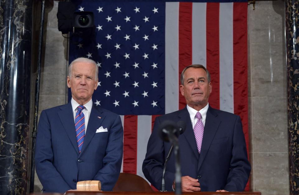 U.S. Vice President Biden and House Speaker Boehner wait for the start of State of the Union address on Capitol Hill in Washington