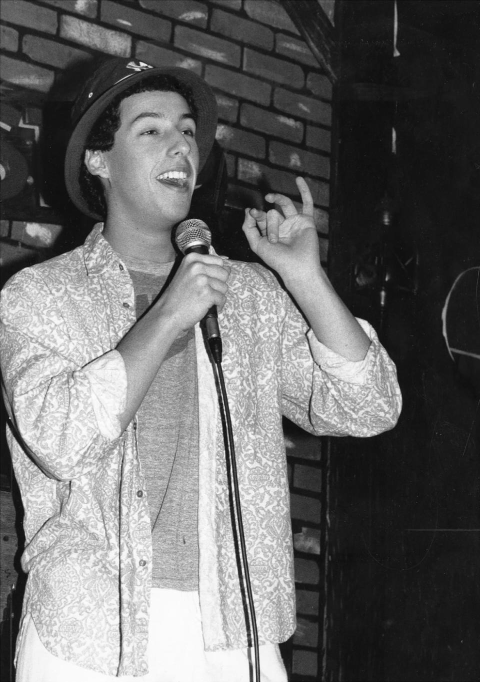 <div class="inline-image__caption"><p>Sandler does a standup routine at the Comic Strip in 1987. </p></div> <div class="inline-image__credit">William LaForce Jr./New Yor kDaily News Archive via Getty</div>