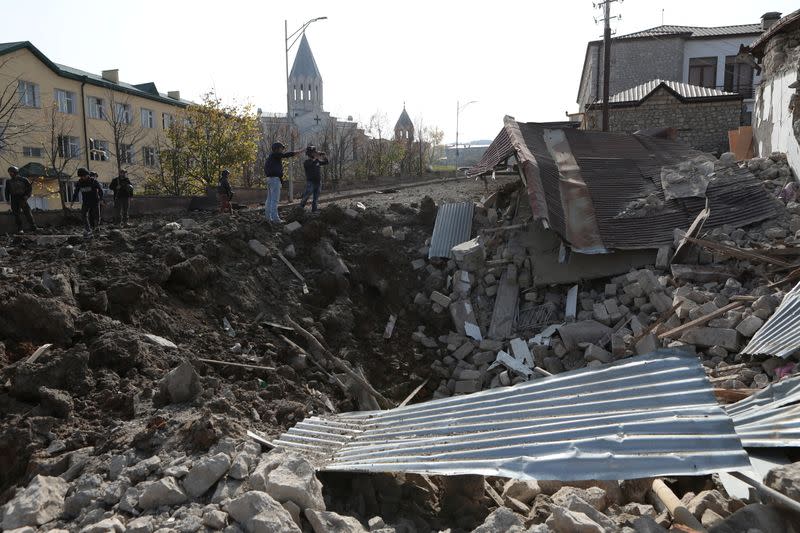 A view shows the ruins of a building following recent shelling in Shushi