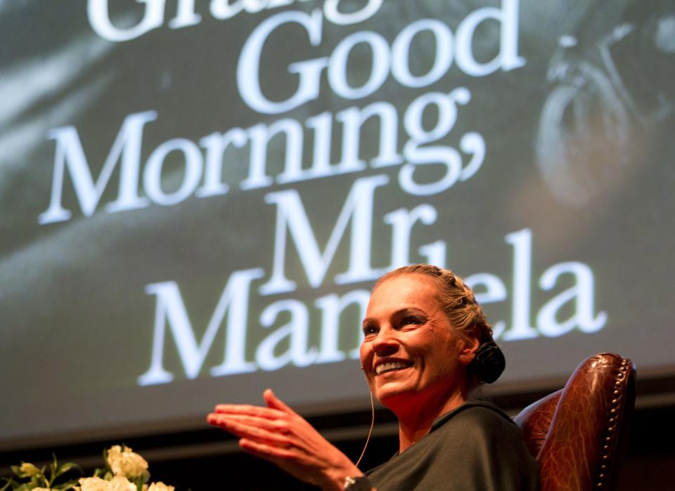 Nelson Mandela's former private assistant Zelda la Grange speaks at the launch of her book "Good Morning, Mr Mandela" in Johannesburg, June 19, 2014. La Grange's memoirs, published on Thursday, traces the 43-year-old's upbringing in an Afrikaans family that considered Mandela a terrorist. It goes on to describe her improbable appointment to his office when he became president in 1994, and her close relationship with him until his death last year. REUTERS/Rogan Ward (SOUTH AFRICA - Tags: MEDIA POLITICS SOCIETY)