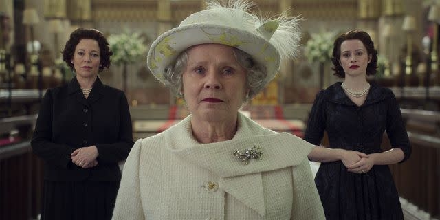 <p>Netflix </p> Olivia Colman, Imelda Staunton, and Claire Foy on 'The Crown'