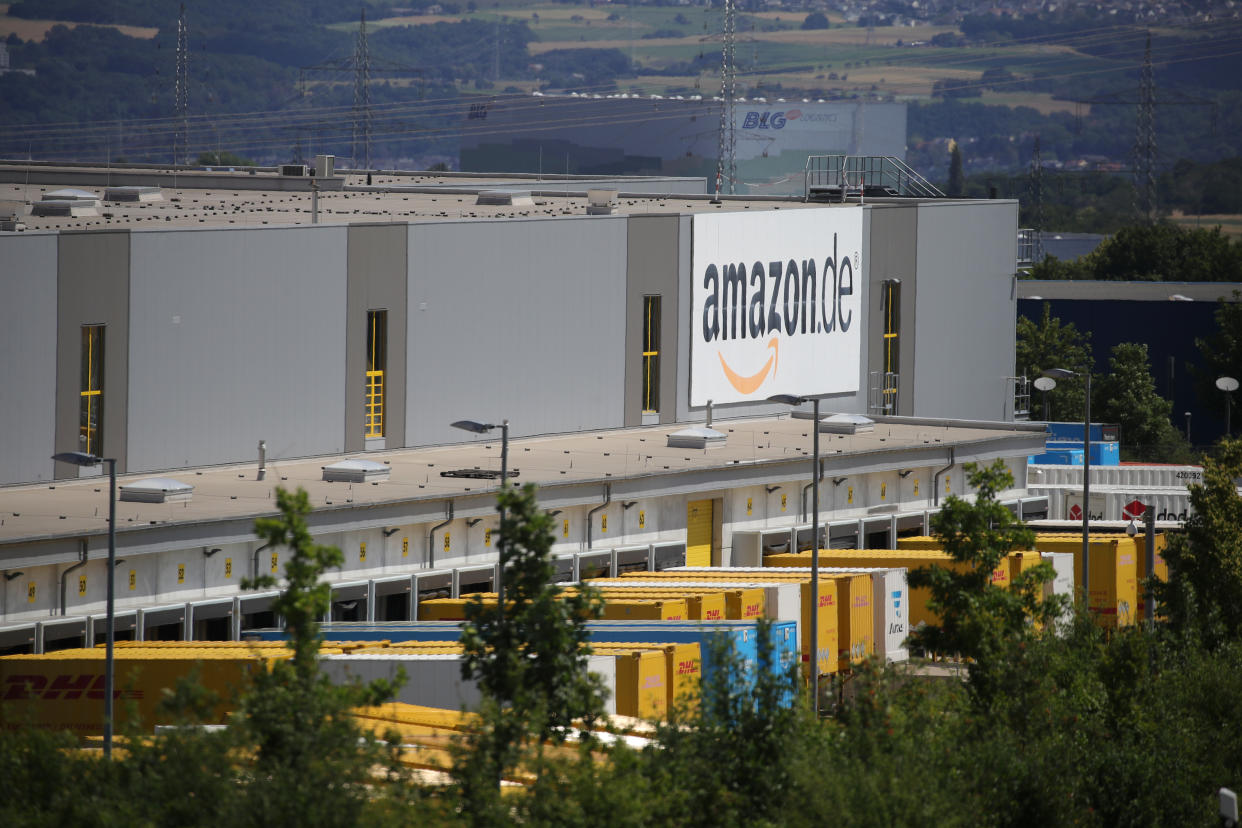 KOBERN-GONDORF, GERMANY - JUNE 29: A general view of an Amazon warehouse is pictured during the coronavirus pandemic on June 29, 2020 in Kobern-Gondorf near Koblenz, Germany. The Verdi labor union has called for strikes at six Amazon warehouse across Germany in order to put pressure on the company over an ongoing disagreement over pay as well as improving workplace conditions to help prevent outbreaks of the coronavirus. Approximately 40 Amazon employees tested positive recently for Covid-19 infection at an Amazon warehouse in Bad Hersfeld. (Photo by Andreas Rentz/Getty Images)