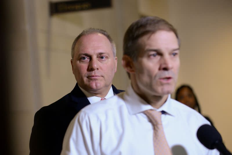 FILE PHOTO: Rep. Scalise and Rep. Jordan speak to reporters in Washington